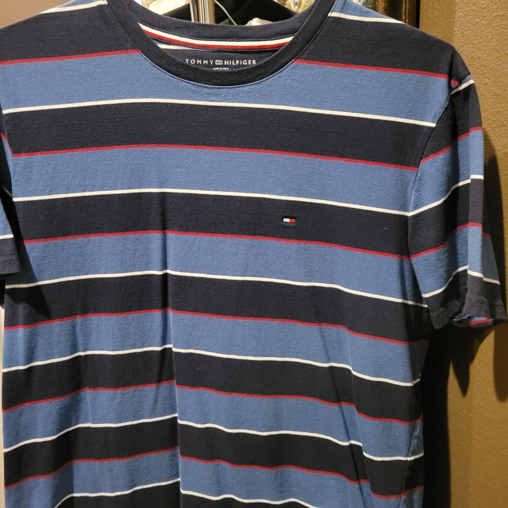 Tommy Hilfiger Men's Navy and Blue Striped Tee
